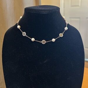 Tory Burch Pave Rose Gold and Pearl Necklace